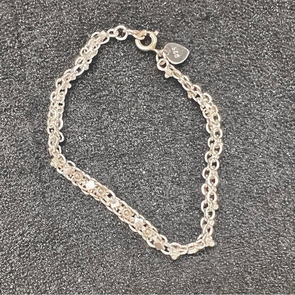 925 Sterling‎ Silver Double Linked Square & Sun Bracelet Signed 7.25” - Picture 2 of 5